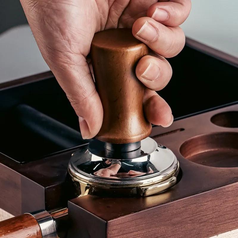 51mm 53mm 58mm Lemn de Fag Tamper Cafea Espresso Arc Intern Forță Echilibrată Ciocan Cafea Bază Oțel Inoxidabil Instrumente Barista