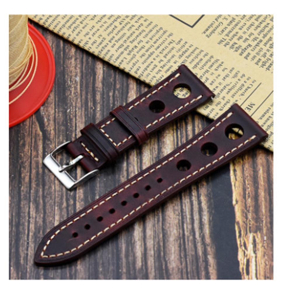 High Quality Oil Wax Cowhide Watchbands 22mm 24mm Genuine Leather Watch Band Strap Belt Ventilated Design Men's Ultra-Thin Brace