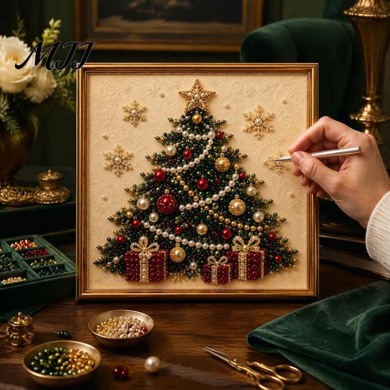 Kit de Arte de Perlas Artificiales para Principiantes, Kit de Pintura de Navidad, Set de Escena Invernal 3D DIY Navideña, Proyecto de Manualidad Festiva para Adultos, Pared Festiva del Hogar