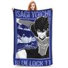 Blue Lock Isagi Yoichi Dekbedovertrek Fleece Plaid Huisbank Decoratie Ultra-Zacht Warm Bedspreien,