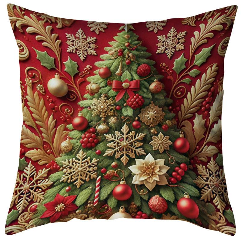 4-Piece Christmas Pillow Cover Set with Santa, Snowman, and Reindeer Designs for Living Room & Bedroom Decor
