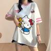 Korean style loose-fitting T-shirt, Hello Kitty soccer T-shirt, sports T-shirt, streetwear.