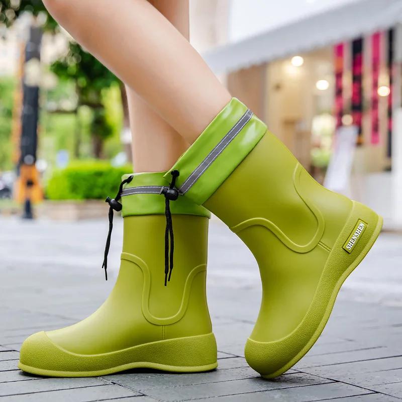 2025 Rain Shoes Women Adult Short Water Shoes Anti-slip Rain Boots Outside Water Thickened Kitchen Work Waterproof Simple