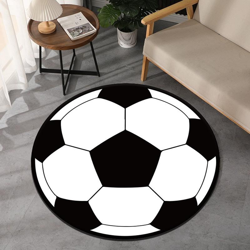 Ball Design Round Carpet Sports Equipment Pattern Floor Mat Football Baseball Basketball Print Rug for Playroom Game Boys' Room