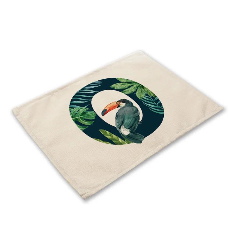 30x45cm Alphabet Letters Linen Kitchen Placemat Botanical Plant Green Tropical Leaves Dining Table Mats Coaster Pad