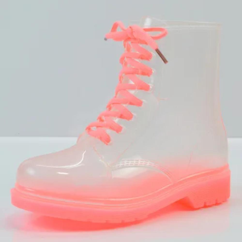 Kobiety Przezroczyste Kalosze Gumowe Sznurowane Kobiety Botki Wodoodporne Codzienne Wygodne Damskie Buty