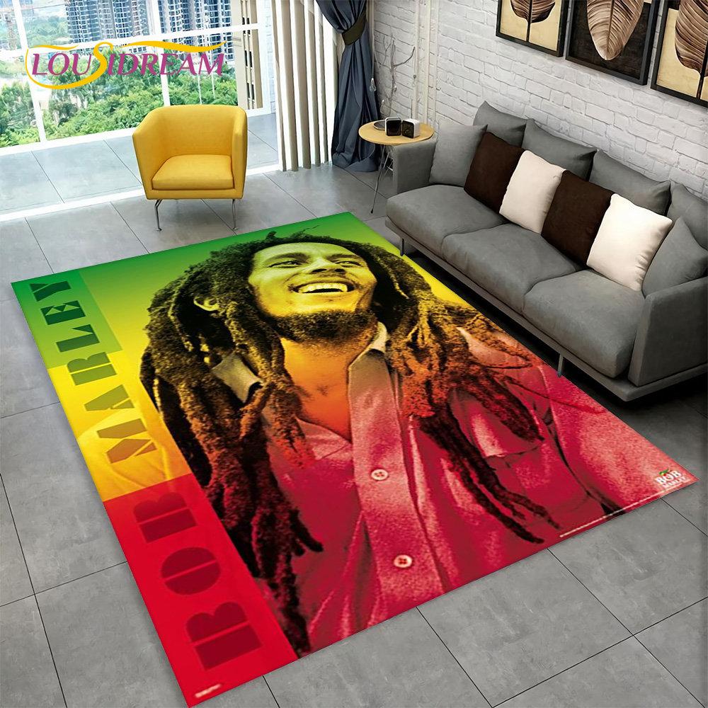 Bob Marley Reggae Music Maple Leaf Jamaican Area Rug,Carpet Rug for Living Room Bedroom Sofa Doormat Decor,Non-slip Floor Mat
