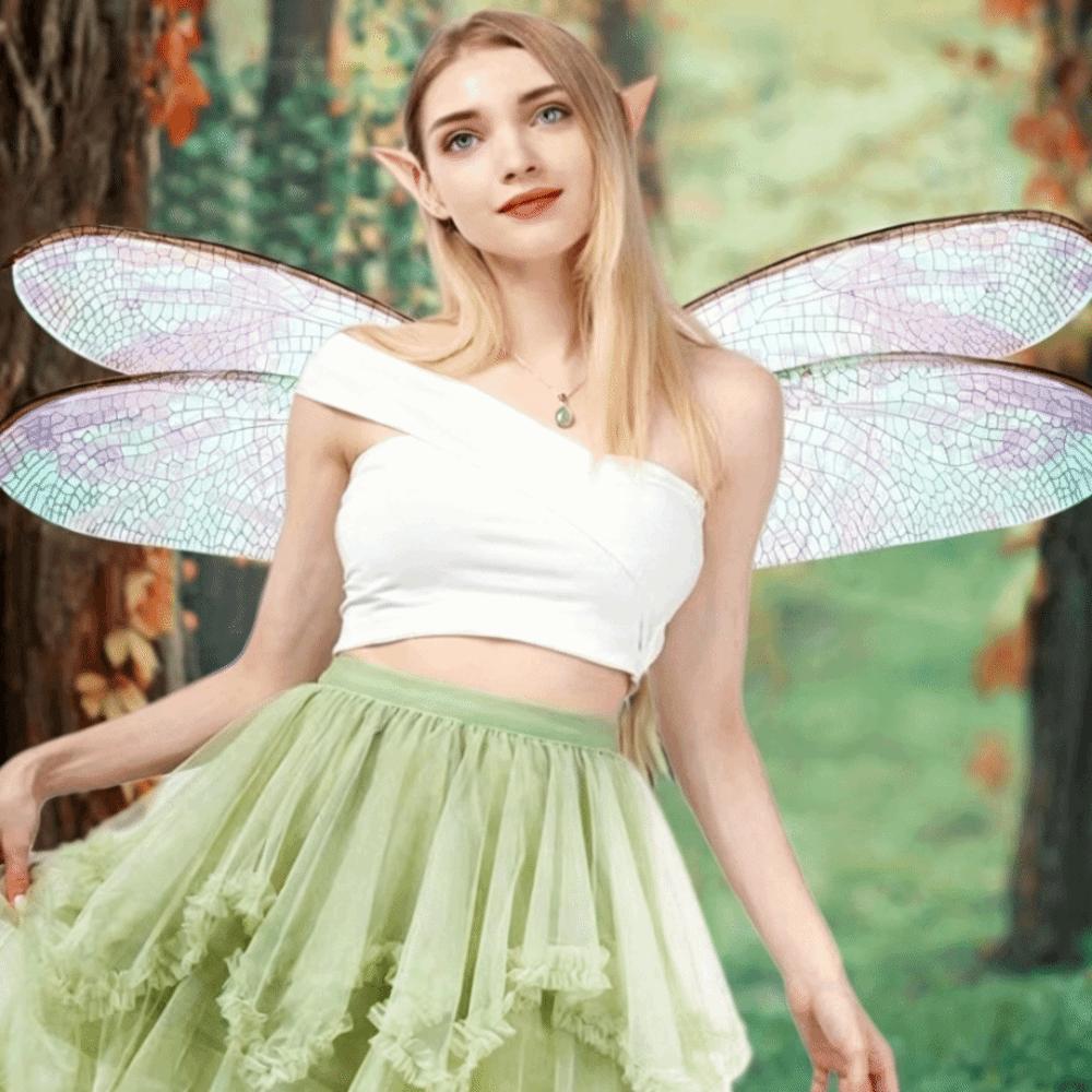 Chic Polyester Dragonfly Wings Transparent Mesh Iridescent Fairy Elf Wings Shimmer Lightweight Costume Wings Halloween