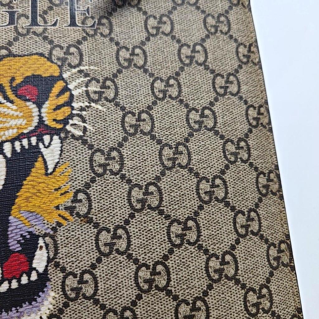 [Pre-Owned] Tiger Head Print Logo Wristband Canvas And Leather Clutch - Very Good #1QO79Y4