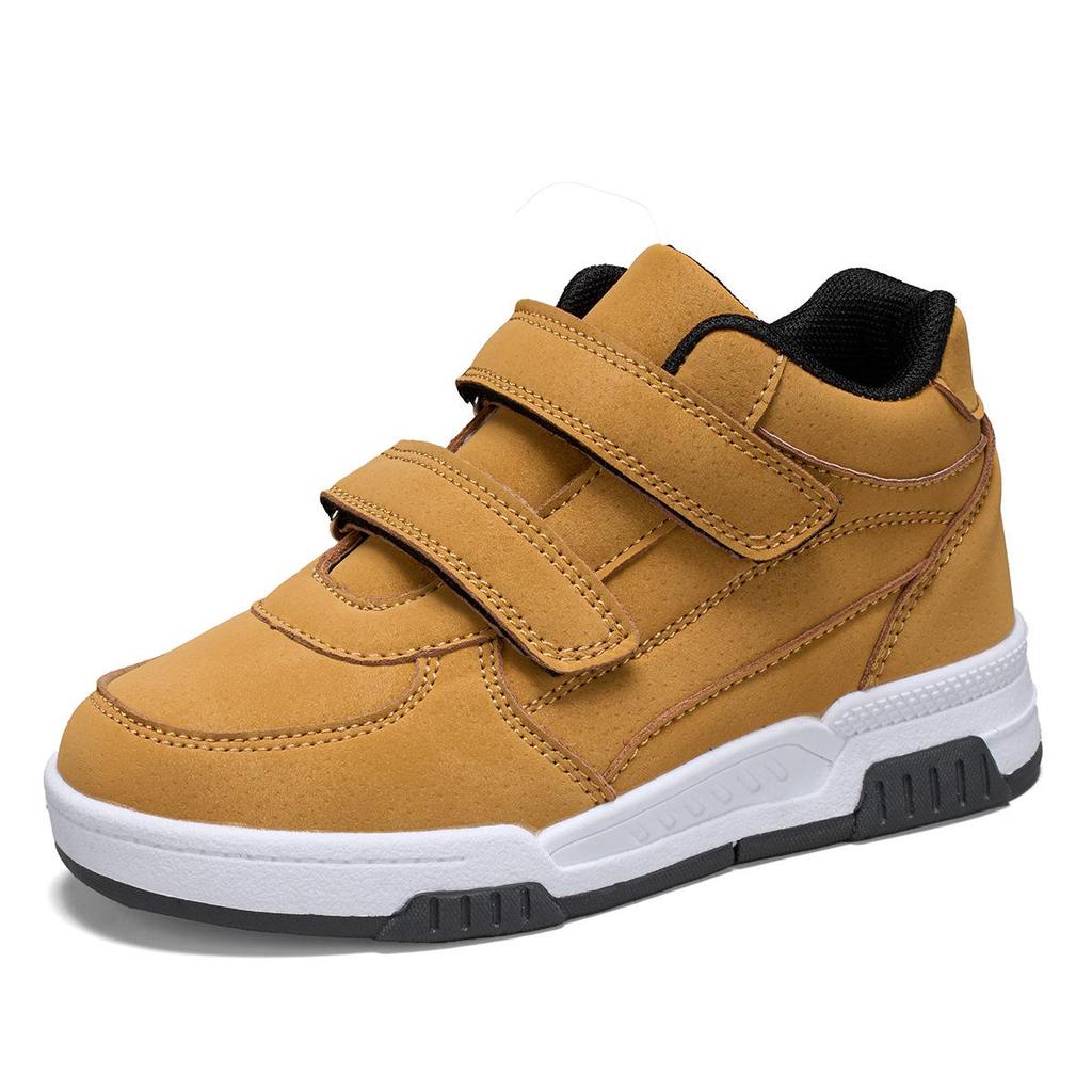 Kids' Wheat High-top Velcro Skate Shoes - Casual, Thick-soled Style for Boys