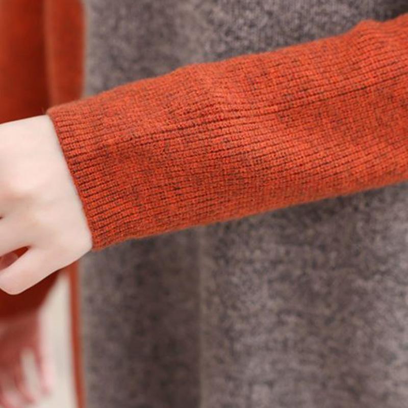 Sweater for Women Autumn Winter Color Blocking Pullover Warm Knitted Stretchy Long Sleeve Oversize Jumper Tops