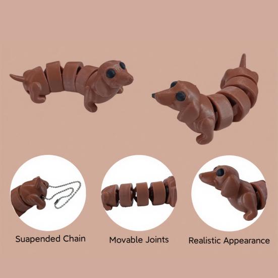 Articulated Wiener Dog Keychain, 3D Printed Dachshund with Movable Joints, Flexible Sausage Dog Pendant for Backpack
