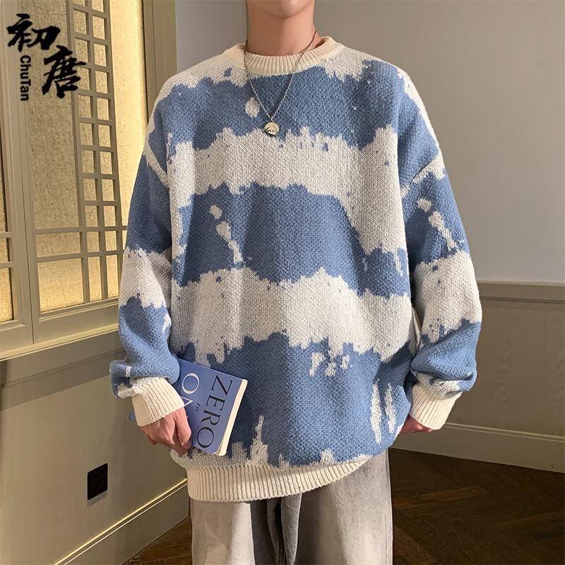 

Мужской свитер крупной вязки в американском ретро-стиле с блочной расцветкой тай-дай XL