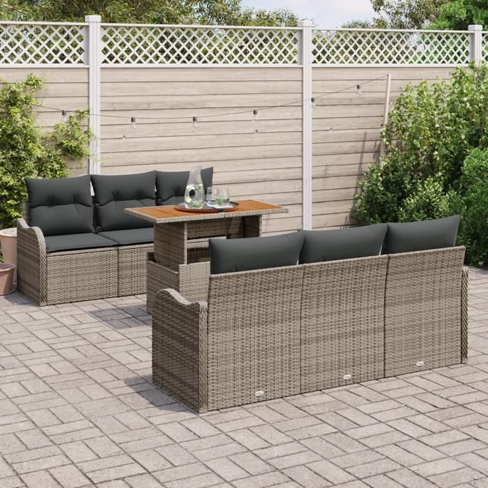 Ensemble de Canapé de Jardin de 7 Pièces avec Coussins en Rattan Gris, Canapé de Jardin de 2 Places avec Rangement 3358141