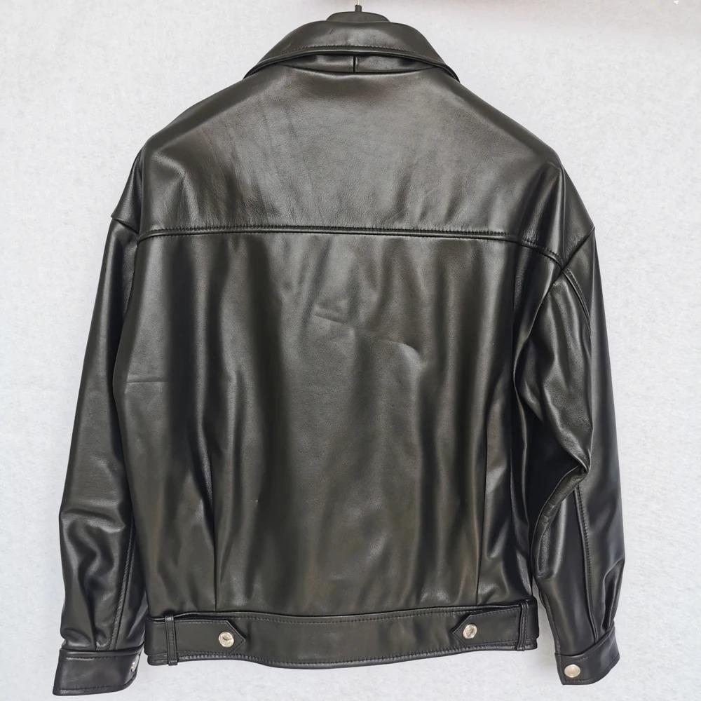 Maplesteed Loose Women Genuine Leather Jacket OVERSIZE Soft 100% Natural Sheepskin Drop-Shoudler Narrow Waist