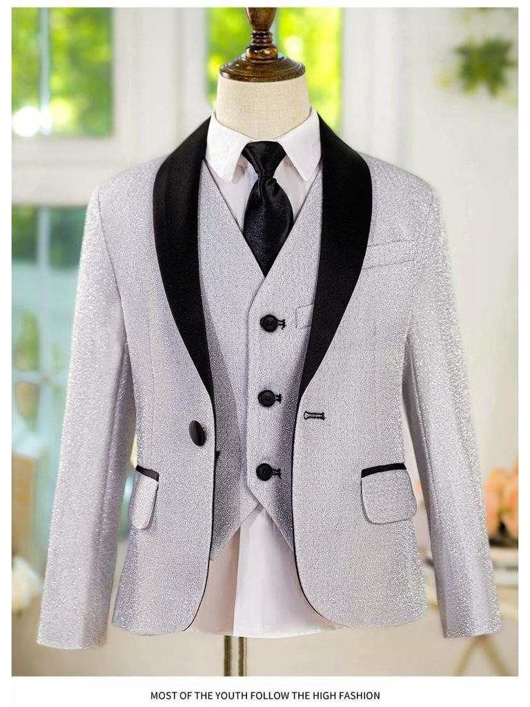 Boys' Silver Sequin Suit Set - Performance & Ceremony Outfit