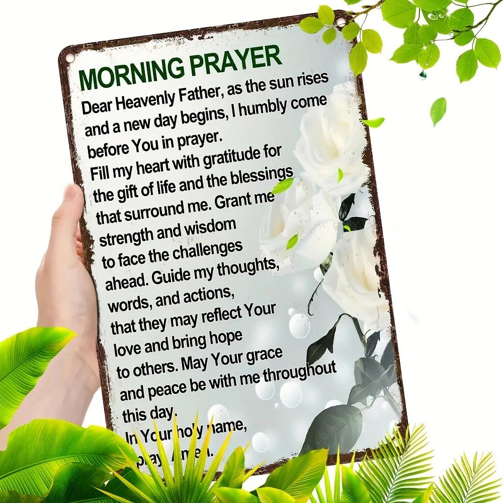 Morning Prayer Inspirational Quote Aluminum Sign, Pre-drilled Wall Decor for Home Office Cafe - Durable Moisture Resistant