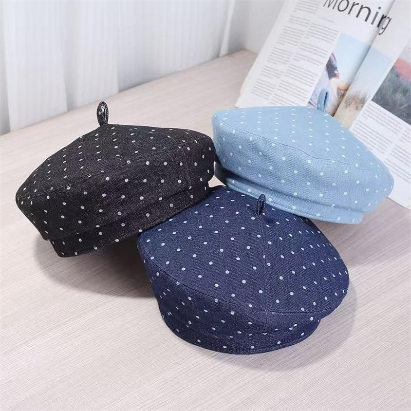Women S Vintage Polka Dot Beret Hat Large Size Fashionable Painter Cap