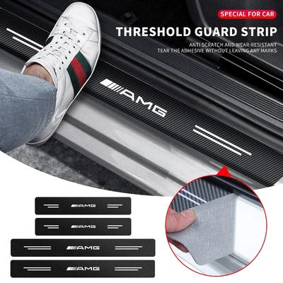 4PCS Carbon Fiber Car Sticker Auto Door Threshold Waterproof Stickers For AMG Mercedes Benz W204 W124 W201 W202 W212 W220