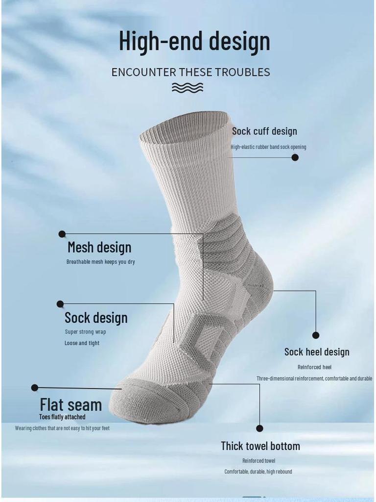 Elite Performance Mid-Calf Basketball Socks for Men & Women – Wear-Resistant, Terry Bottom, Ideal for Running and Sports