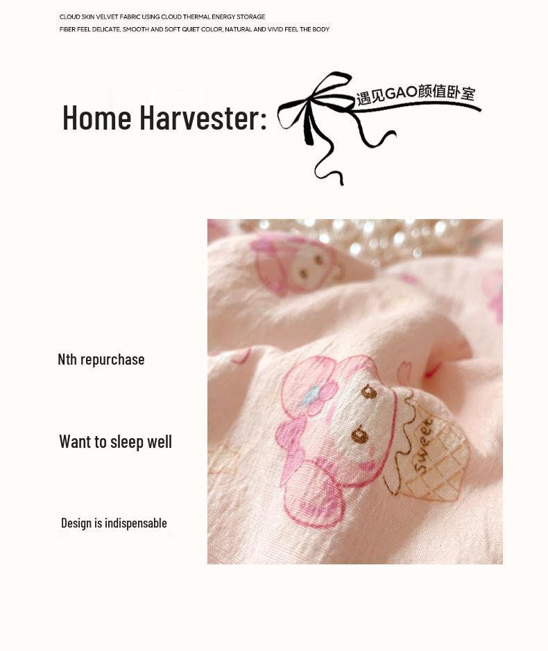 G5Z25 Jacquard Four-Piece Nude-Sleep Bedding Set with Cloud-Feel Double-Layer Gauze for Girls, Includes Duvet Cover and Fitted Sheet