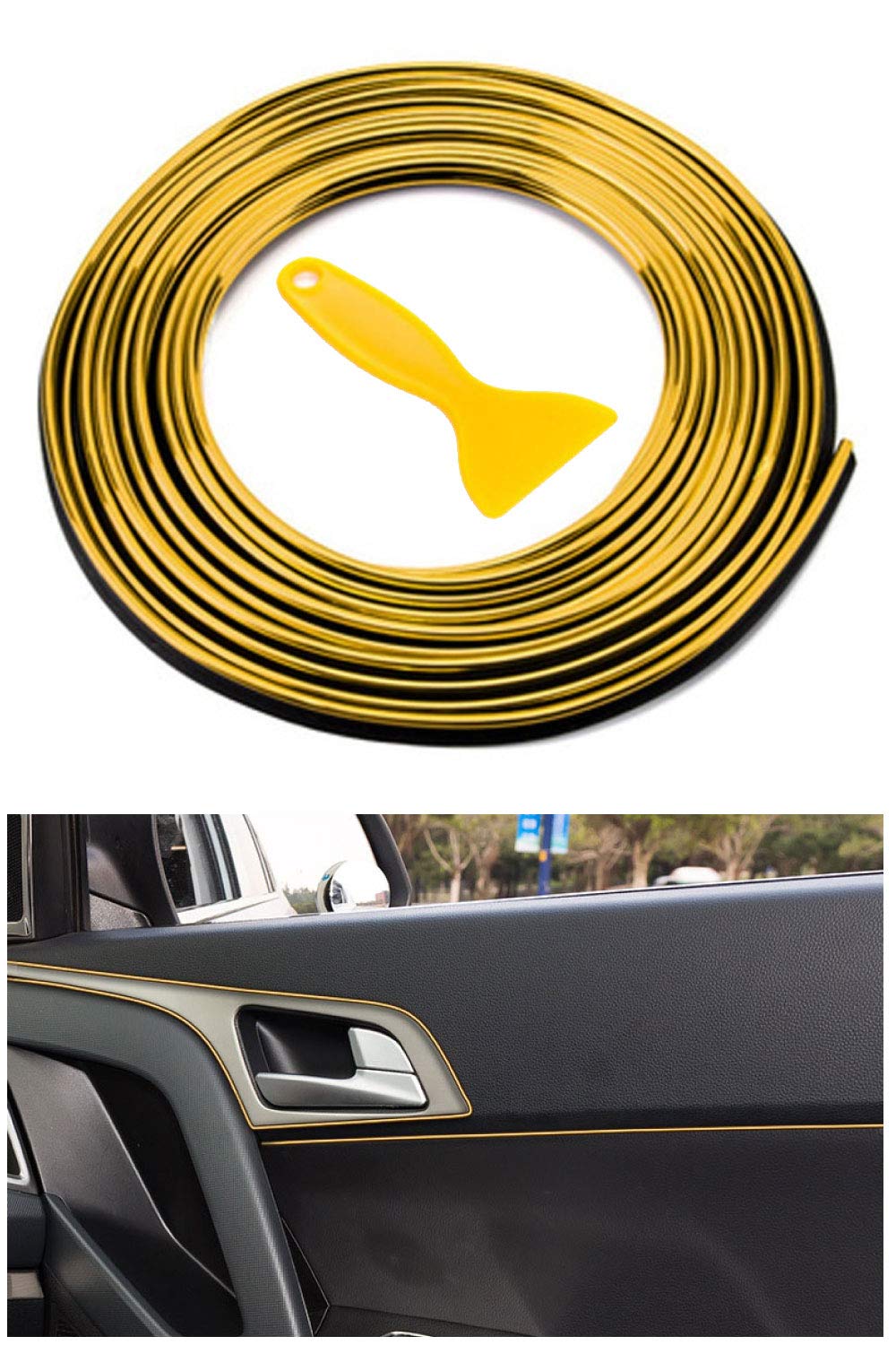 

morytrade Хромированный молдинг Цвет салона автомобиля Автомобильный молдинг Автомобильный салон Тюнинг Длина 5 м (Золото) золотой