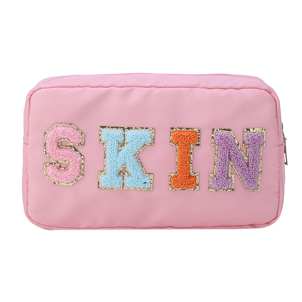 Casual Toiletry Bag Embroidery Letter Patch Travel Organizer Portable Zipper Female Cosmetic Bag Waterproof Nylon for Lady Girls