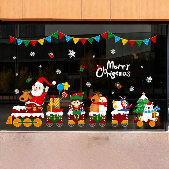 Vánoční přilnavé dekorace na okno Vánoční strom Santa Sob Sněhulák Samolepky na sklo Odnímatelné statické nálepky na okno pro zimní svátky Domácí párty potřeby