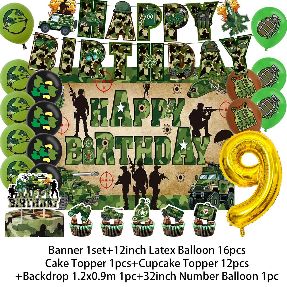 Militär Armee Thema Jungen Geburtstagsparty Dekorationen Camouflage Soldat Flugzeug Panzer Hintergrund Cartoon Luftballon Banner Kinderspielzeug Geschenk