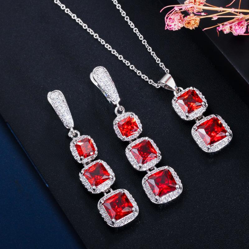 Ki0093 Square Zircon Jewelry, Earrings, Pendant, Two-Piece Set, Color Retention.