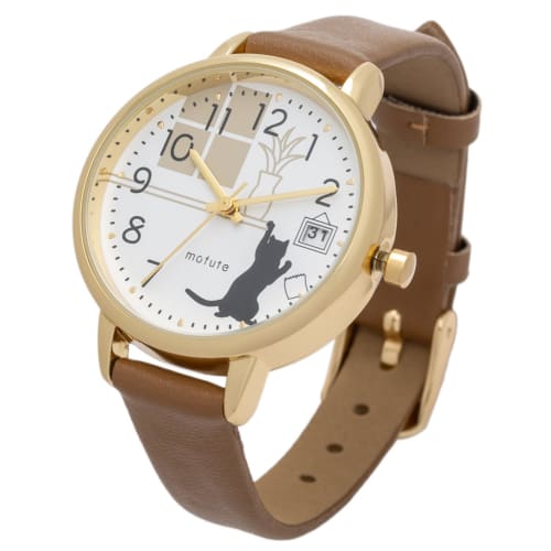Fieldwork Women's Analog Watch with Leather Strap, Calendar, Date Display, Cat Design, Nyakare, Brown, ST295-3