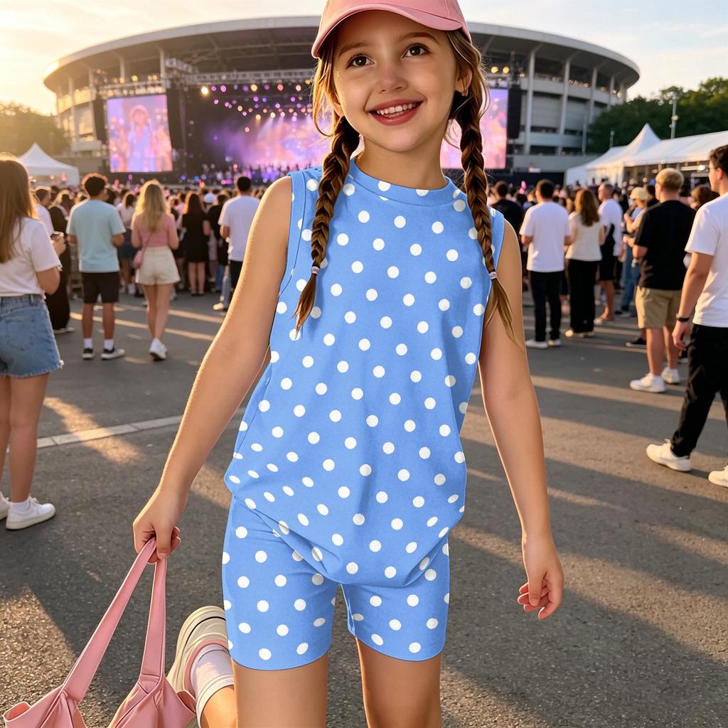 Girls Sleeveless Tank Top and Shorts Set Polka Dot Print Casual Two Piece Outfit Lightweight Summer Clothing for Kids
