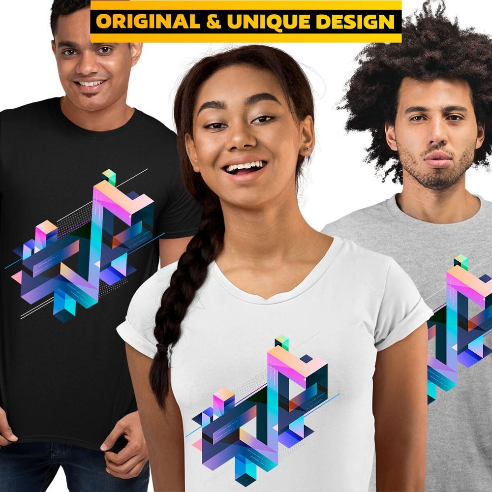 Abstract 3D geometrical multicolor tShirt composition Gift Funny Male Kids Tee L