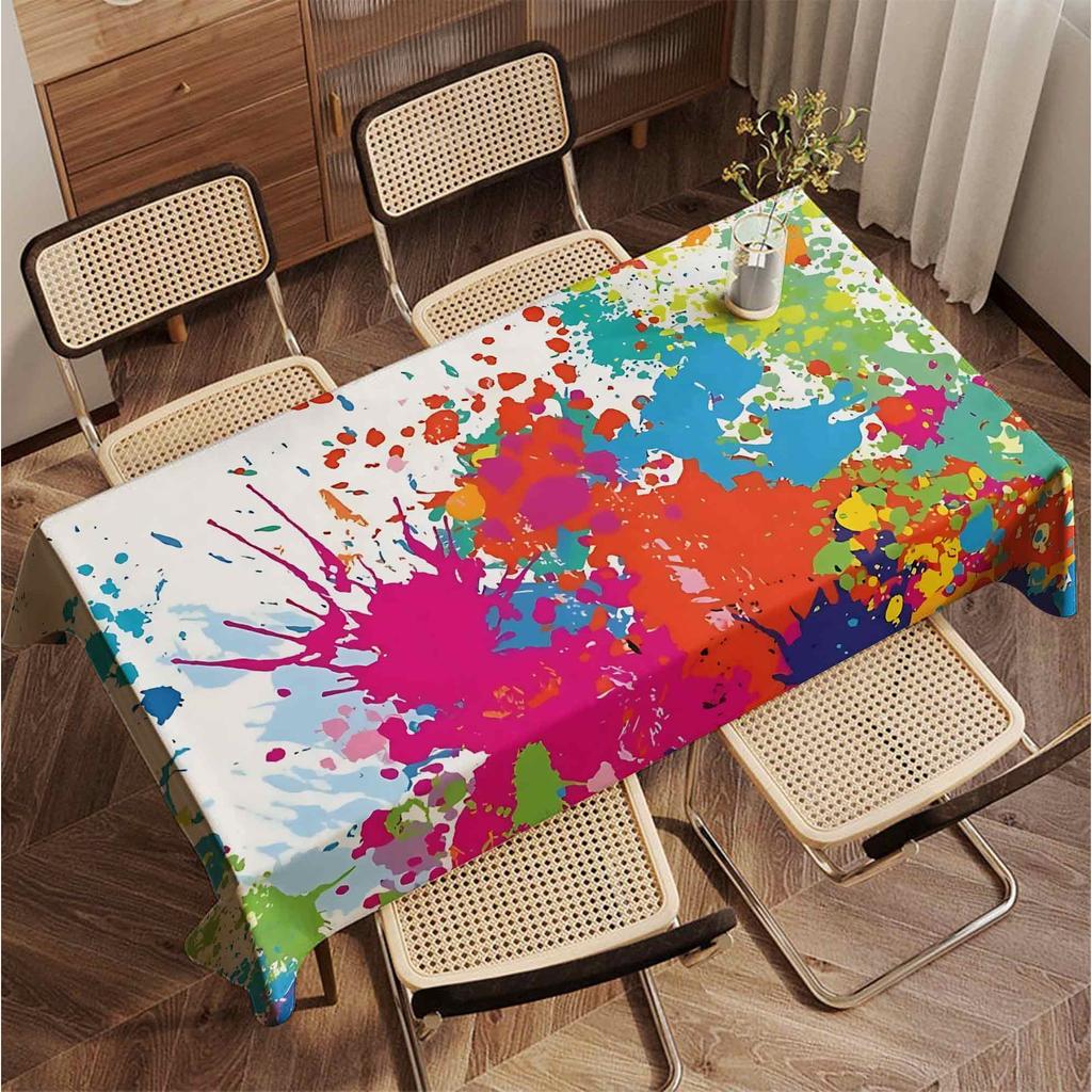 1pc, Multicolor Artistic Splatter Tablecloth | Creative Color Splash Pattern Design for Indoor And Outdoor Use | Perfect for Art Parties, Creative Gat