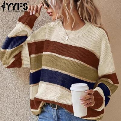 Women's Fashion Casual Fall Winter Stripe Print Long Sleeve O-Neck Sweaters