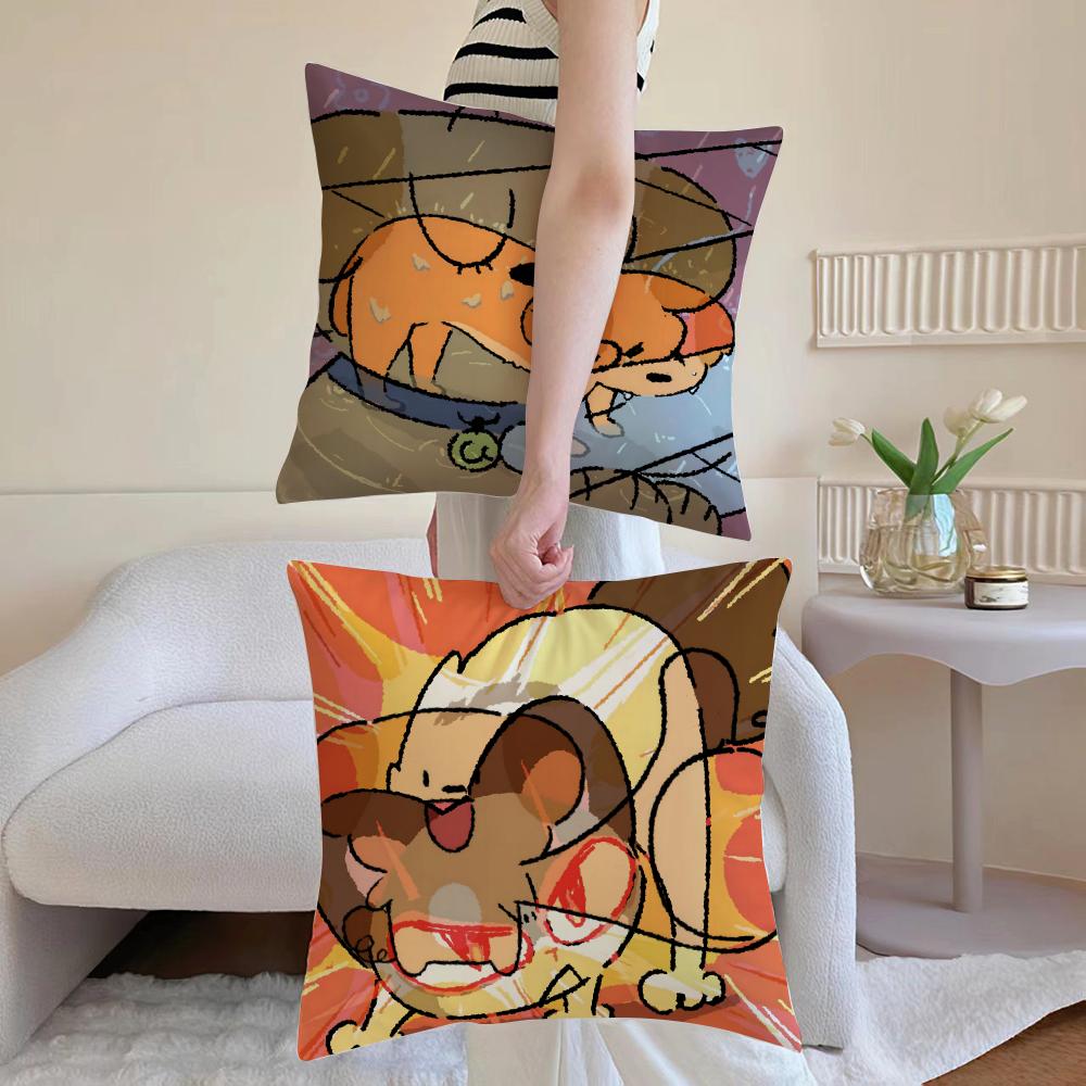 Cute Cat And Dog Cushion Cover Anti-dustmite Pillowcase Invisible Zipper Silky Short Plush Sofa Cushion Cover