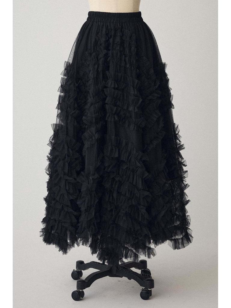 Elegant A-line Ruffle Lace Maxi Skirt - Versatile Puffy Long Hem Design