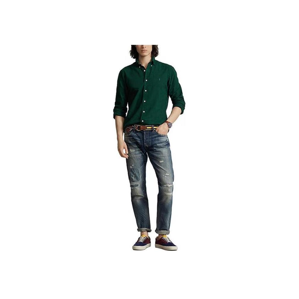 Polo Ralph Lauren Solid Color Logo Embroidered Long Sleeve Shirt Men shirts Green 710798540003