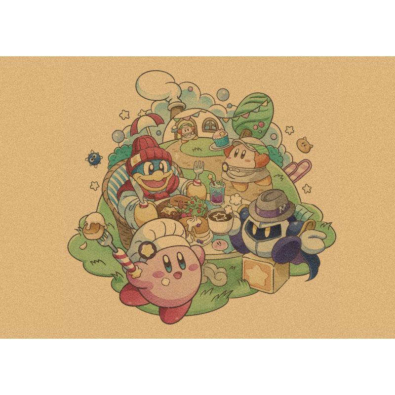 Kirby Retro Japanese Anime Poster - Cartoon Kraft Paper Wall Art