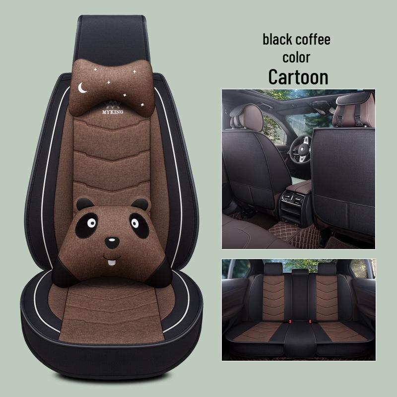 Full Coverage Linen Cartoon Panda Car Seat Cushion - Universal Fit, 2020
