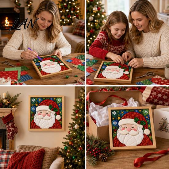 Handmade Santa Snowman Reindeer Crafts DIY Christmas Fabric Art Painting Kit, 3D Patchwork Wall Decor Making Creative Activity for Family Set