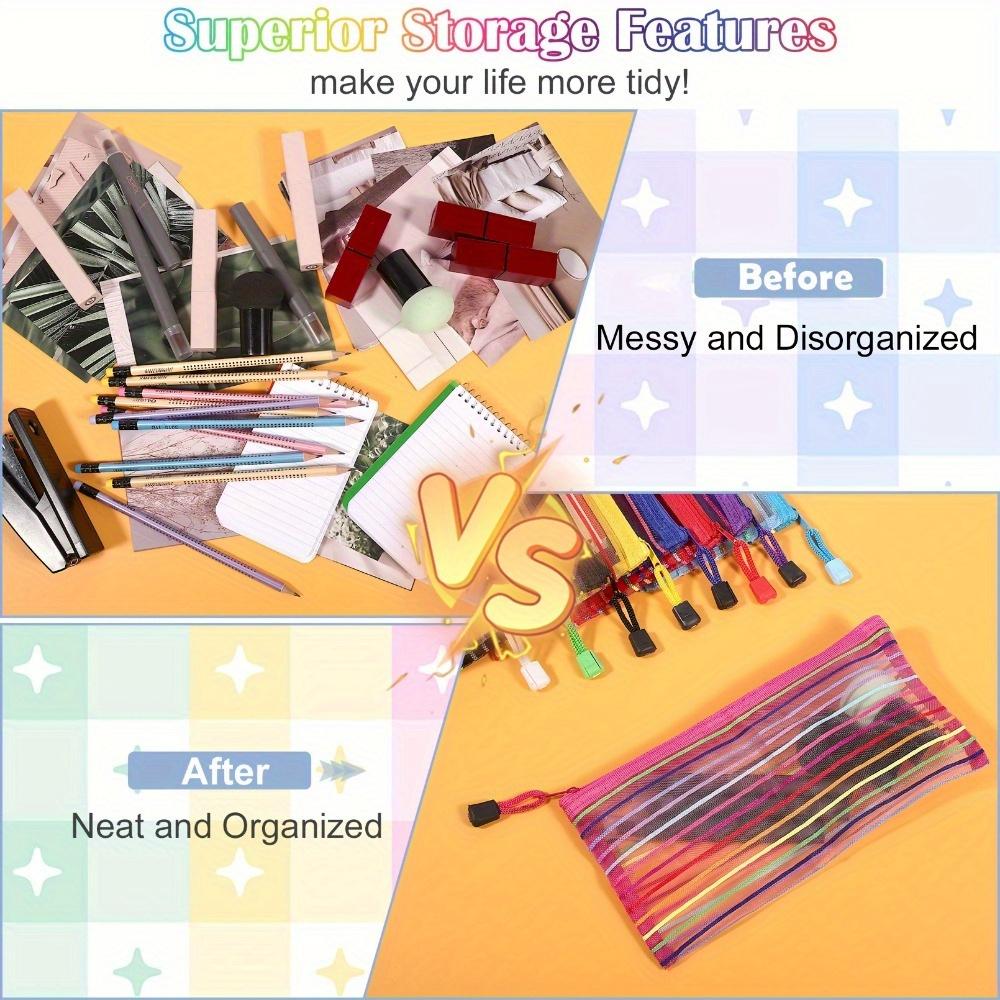 10/5pcs Mesh Zipper Pouches - Versatile Travel & Office Storage Bags, Mesh Zipper Pouches with Drawstring Closure, Makeup Mesh