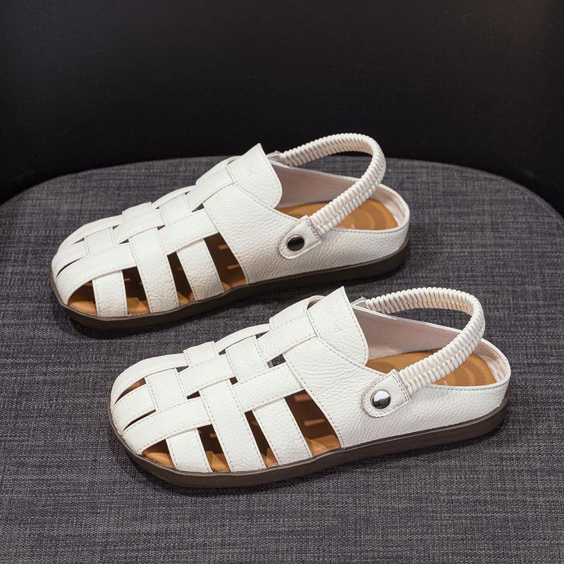 GKTINOO Genuine Leather Roman Sandals 2025 Summer Women Sneakers Closed Toe Comfortable Hollow Soft Sole Mom Shoes Plus Size