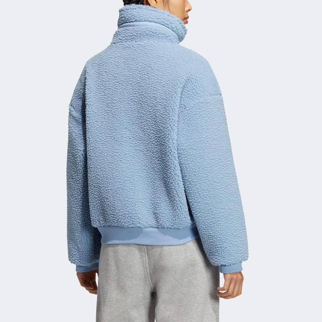 adidas Originals Solid Color Embroidered Logo Zip-Up Stand Collar Jacket Women Jacket Blue HY1374