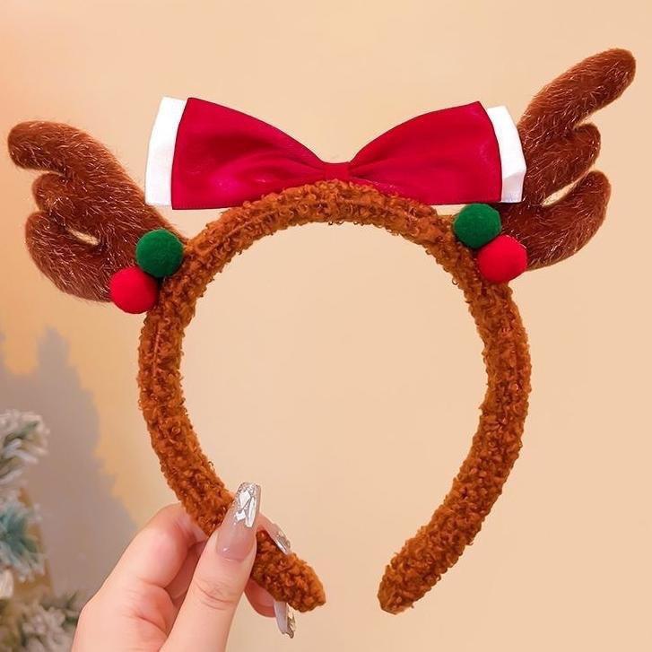 Plush Reindeer Antlers Hair Hoop for Girls, Christmas Party Cosplay Headband, Unique Festive Gift Hair Accessory