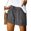 Women  Summer Casual High Waisted Elastic Drawstring Shorts with Big Pockets Solid Lace Up Loose Wide Leg Pants