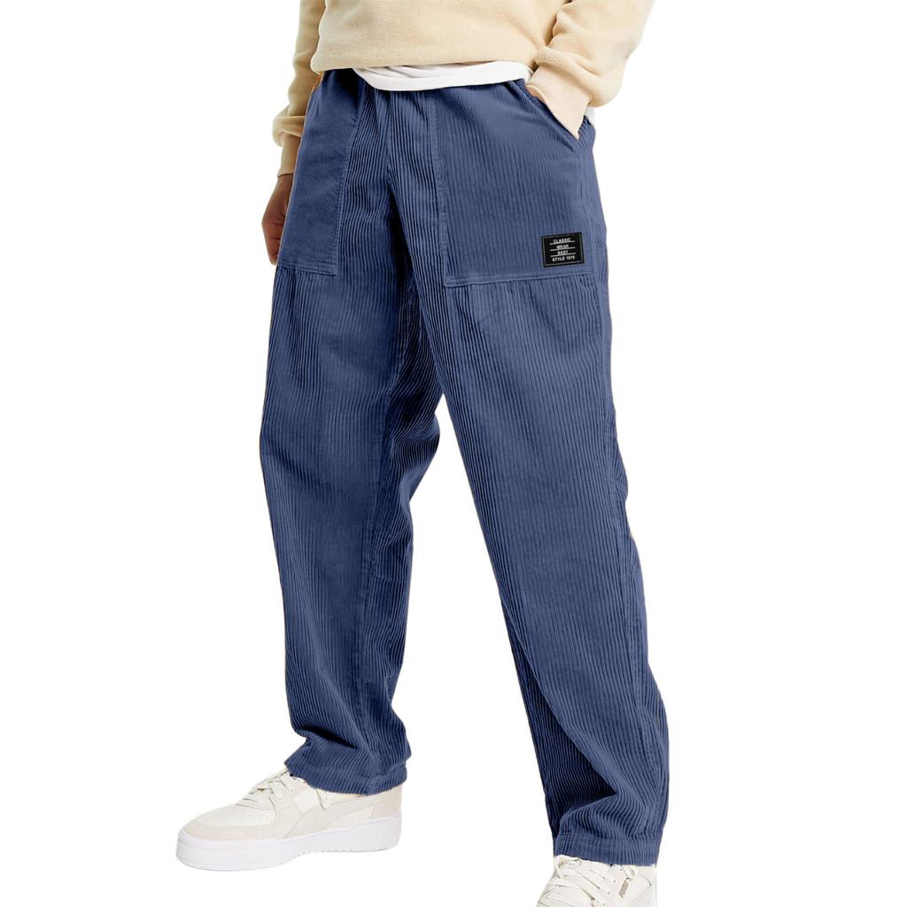 Men Baggy Loose Fit Casual Straight Leg Uncuffed Cargo Sweatpants Fall Winter Velvet Long Trousers