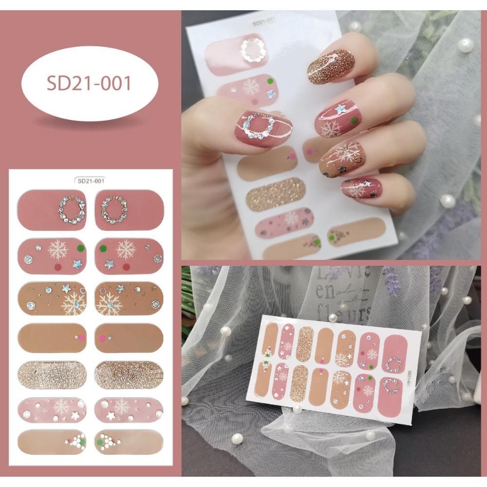14 peças/folha Cobertura total Manicure Natal Floco de neve Árvore de Natal Unhas postiças Acabamento Manicure Adesivos