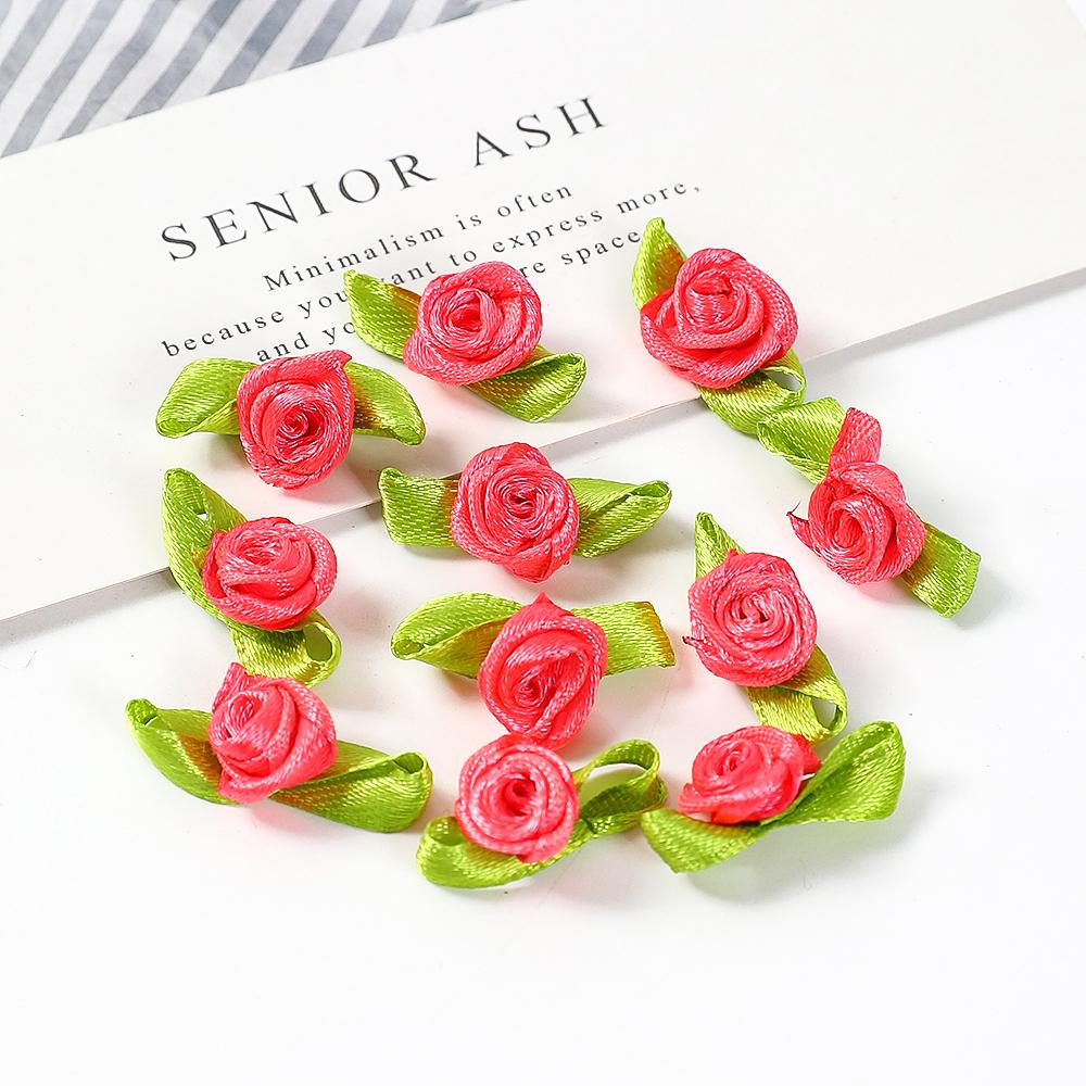 50Pcs Mini Rose Artificial Flowers Heads 2cm Buds Fabric Flower Wedding Decoration Craft Supplies Ribbon Bow-Knot Gift Decor