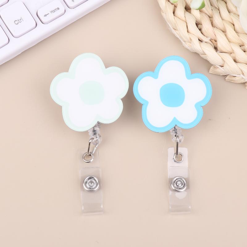 Cute Flower Retractable Badge Reel Chest Card Easy Pull Buckle For Nurse Doctor Student ID Card Holder Office School Supplies
